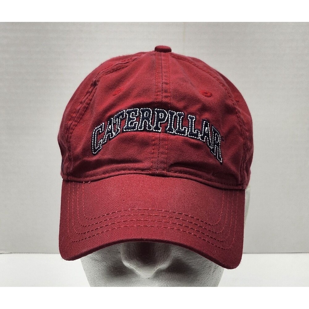 Vintage Caterpillar CAT Hat Cap Spell Out Red Strapback Workwear Embroidery Mens